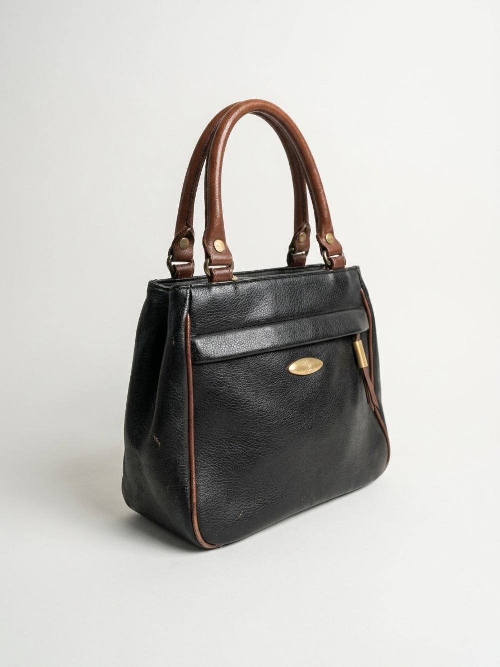 Vintage Liz Claiborne Black Brown Structured Satchel Handbag Y2K
